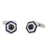18ct White Gold Hexagonal Cufflinks with Sapphire and Diamond