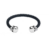 Leather Bangle with Sterling Silver Skull Head Ends