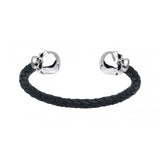 Leather Bangle with Sterling Silver Skull Head Ends