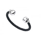 Leather Bangle with Sterling Silver Skull Head Ends