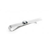 Sterling Silver Engine Turned Tie Slide with Enamel Skull