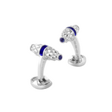 Sterling Silver Fancy Bar Cufflinks With Royal Blue Enamel Centre And Sapphire Ends