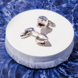 18ct White Gold Shark Cufflinks with Moving Jaw and Diamond Eyes