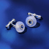 18ct White Gold Cufflinks Rock Crystal, Diamond And Sapphire Cufflinks