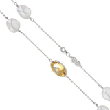 18ct White Gold 24"  Citrine And Pearl Necklace