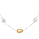 18ct White Gold 24"  Citrine And Pearl Necklace