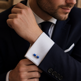 Sterling Silver Blue Enamel & White Spinel Centre Bar Cufflinks