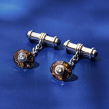 18ct White Gold Smokey Quartz And Aquamarine Cufflinks With Sapphire Dumbbell Fittings