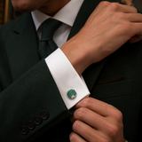 Sterling Silver Art Deco Green Sunburst Cufflinks