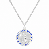 Sterling Silver & Blue Enamel St. Christopher Necklace