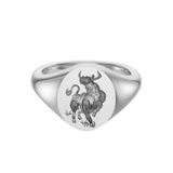 Sterling Silver Zodiac Signet Ring - 14x13mm Oval – Bull