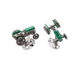 Sterling Silver Green Tractor Cufflinks