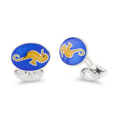 Sterling Silver Blue And Yellow Enamel Seahorse Cufflinks