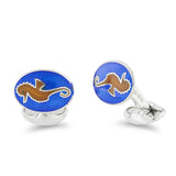 Sterling Silver Blue And Orange Enamel Seahorse Cufflinks