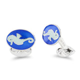 Sterling Silver Royal Blue And Light Blue Enamel Seahorse Cufflinks