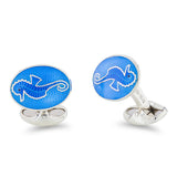 Sterling Silver Blue Enamel Seahorse Cufflinks