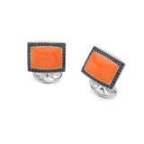 Sterling Silver Orange Enamel Cufflinks With Black Spinel Border