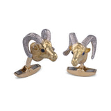 18ct Yellow Gold Ram Head Cufflinks With Sapphire Eyes