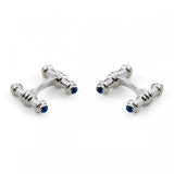 Sterling Silver Dumbbell Cufflinks with Cultured Sapphire Ends