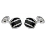 Sterling Silver Barrel Cufflinks with Striped Onyx Inlay