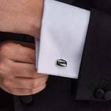 Sterling Silver Barrel Cufflinks with Striped Onyx Inlay