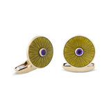 18ct Yellow Gold Olive Green Enamel Cufflinks With Amethyst Centre