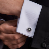 Sterling Silver Hexagonal Cufflinks with Onyx and Diamond