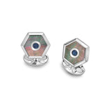 Sterling Silver Hexagonal Cufflinks with Grey Mother-of-Pearl and Sapphire