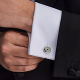 Sterling Silver Hexagonal Cufflinks with Grey Mother-of-Pearl and Sapphire