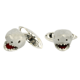 18ct White Gold Shark Cufflinks with Moving Jaw and Diamond Eyes