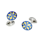 Sterling Silver Royal Blue & Bright Yellow Fancy Pattern Enamel Cufflinks