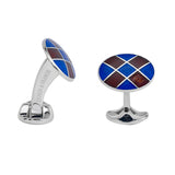 Sterling Silver Royal Blue & Maroon Red Patterened Enamel Cufflinks