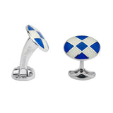 Sterling Silver Royal Blue & Clear Patterned Enamel Cufflinks