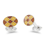 Sterling Silver Orange And Yellow Chequer Pattern Cufflinks