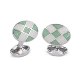 Sterling Silver Plain Green And Clear Enamel Cufflinks