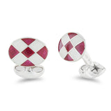 Sterling Silver Magenta And Clear Enamel Chequer Pattern Cufflinks