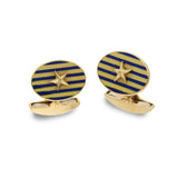 18ct Yellow Gold Cufflinks With Blue Stripe And Gold Star