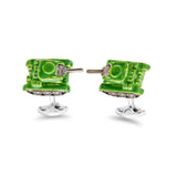 Sterling Silver Green Tank Cufflinks