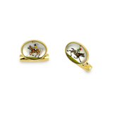 18ct Yellow Gold Hand-Painted Rock Crystal Polo Player Cufflinks