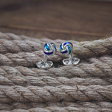 Sterling Silver Blue Enamel Knot Cufflinks