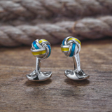 Sterling Silver Blue and Yellow Enamel Knot Cufflinks