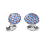 Sterling Silver Lilac and Denim Blue Enamel Pattern Cufflinks