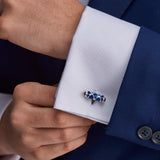 Sterling Silver Blue Cross Hatch Design Cufflinks with Sapphire