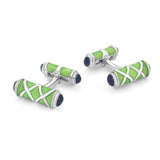 Sterling Silver Green Cross Hatch Cufflinks With Sapphire Ends