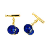 18ct Yellow Gold Blue Baseball Cap And Bat Chain Link Cufflinks