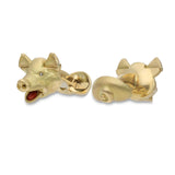 18ct Yellow Gold Moving Pig Head Cufflinks With Diamond Eyes