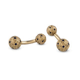 18ct Yellow Gold Woven Ball Bar Cufflinks With Blue Enamel Detail