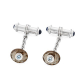 18ct White Gold Smokey Quartz And Aquamarine Cufflinks With Sapphire Dumbbell Fittings