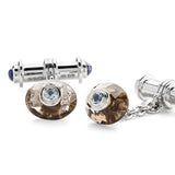 18ct White Gold Smokey Quartz And Aquamarine Cufflinks With Sapphire Dumbbell Fittings