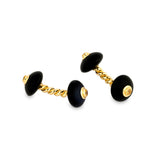 18ct Gold Twisted Bar Cufflinks With Onyx And Yellow Sapphire Ends